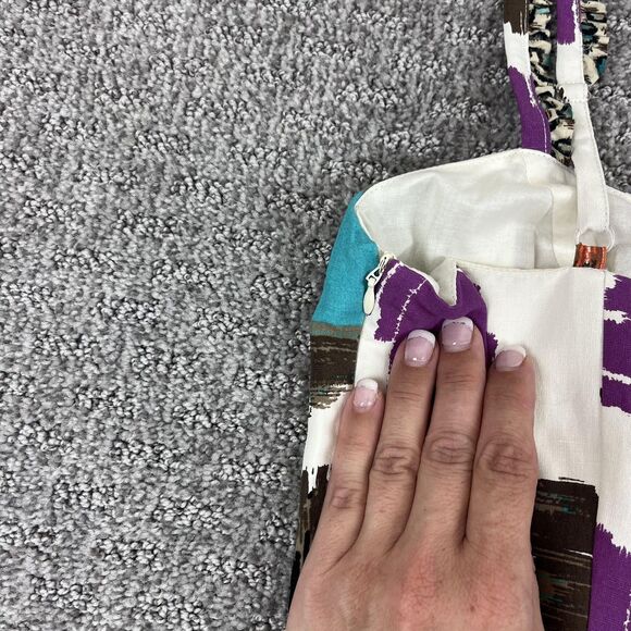 Kensie Pretty Dress Womens Small White Multi Silk Linen Abstract Print Sundress - Picture 3 of 8